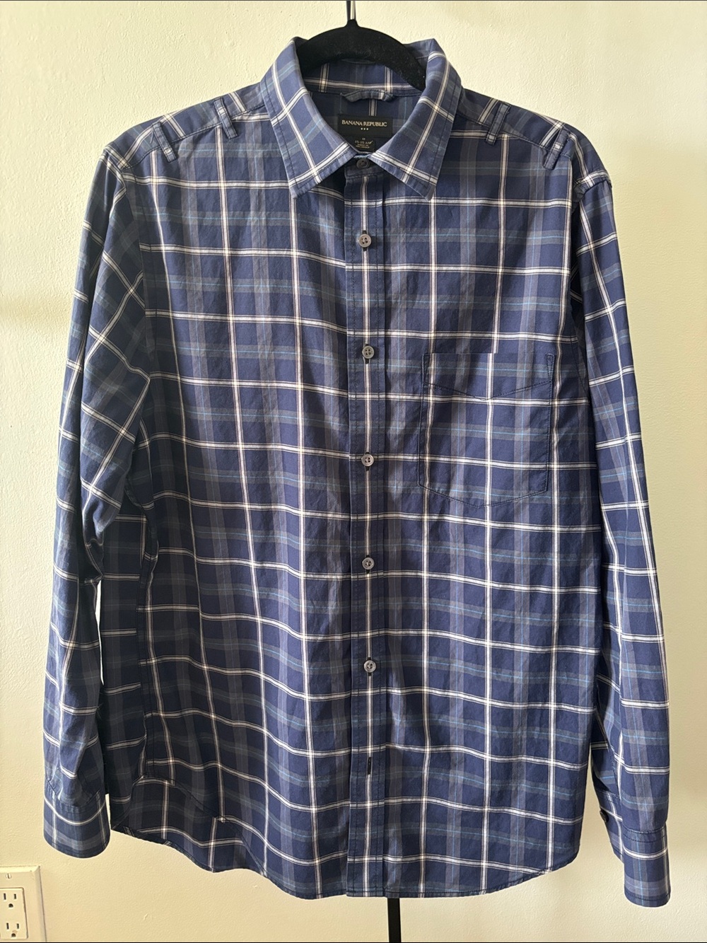 Men's Casual Blue Plaid Button-Down Shirt by Banana Republic